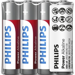 Philips baterie POWER ALKALINE 4ks fólie (LR03P4F/10, AAA)
